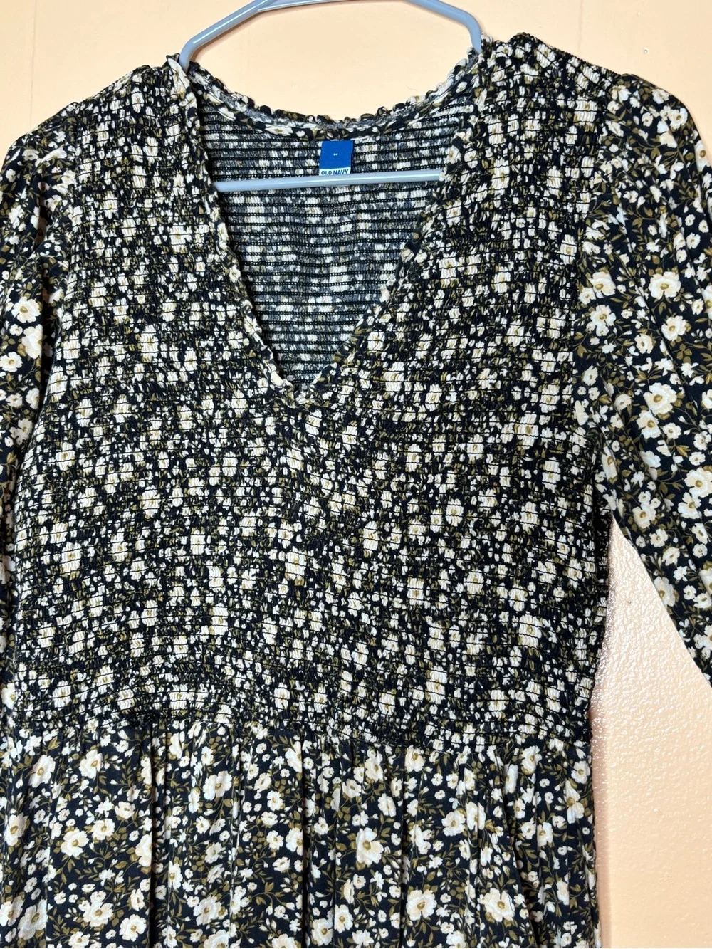 Old Navy Black Floral Long Sleeve Midi Dress
